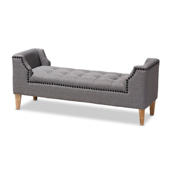 Baxton Studio Perret Gray Linen Upholstered Oak Brown Finished Wood Bench 153-9381 - main